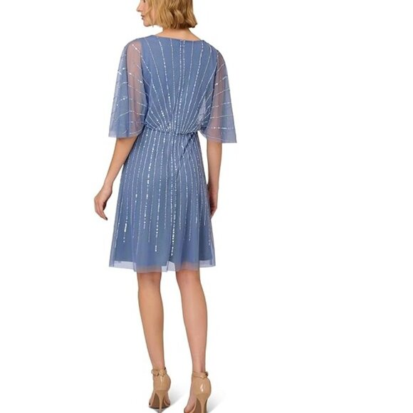 Adrianna Papell Blue Surplice-Neck Beaded Short Dress Size 4 Brand New with Tags - Picture 3 of 3